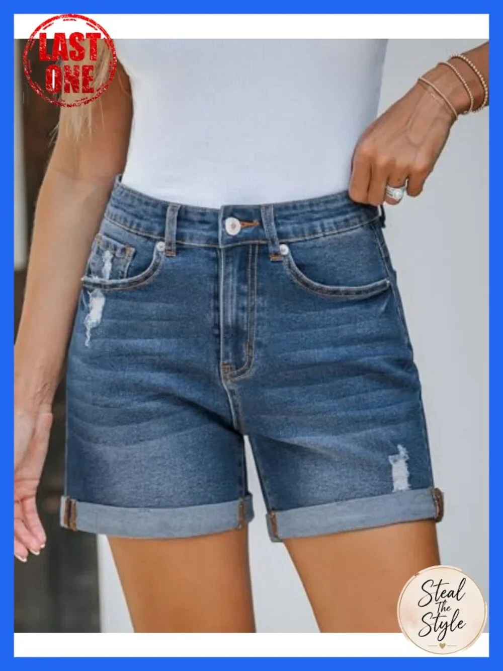 High Waisted Rolled Hem Distressed Denim Shorts for Women, Ripped Jorts with 5